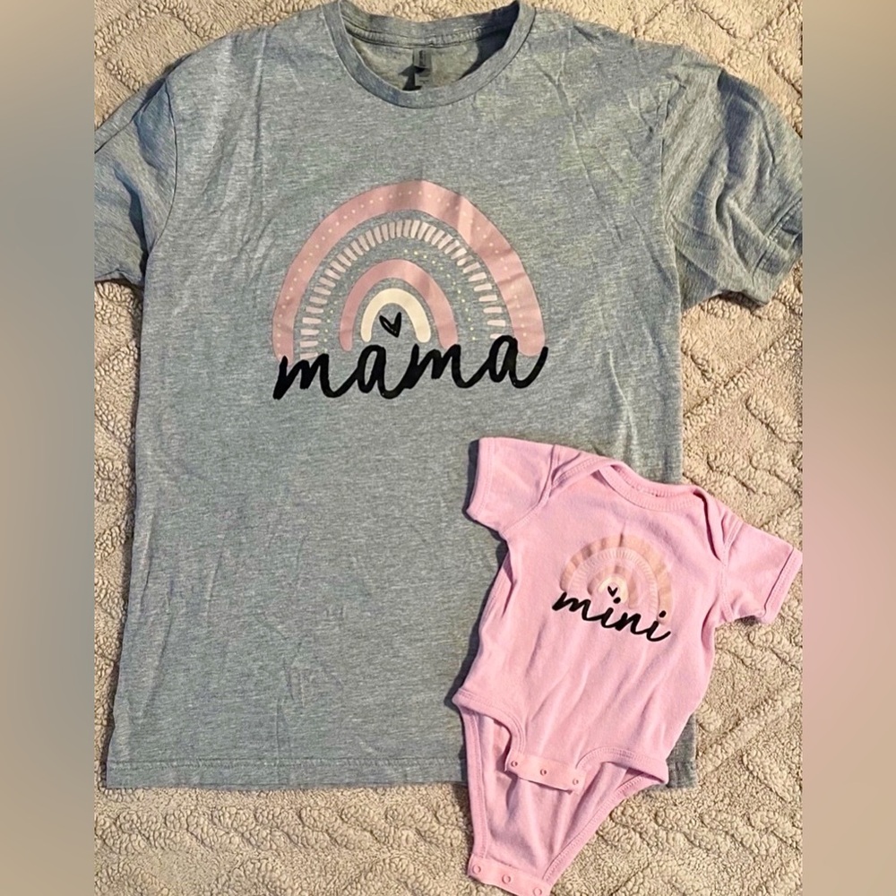 Mommy And Me Matching Shirts - Short Sleeve Boho Rainbow Mama & Mini, 6M Large